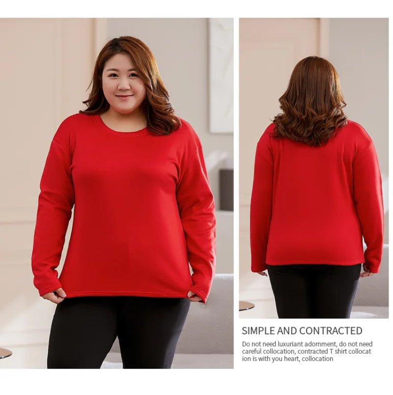 

5XL Large Size Winter Thermal Underwear Women's Thick Velvet One-piece Tops Wear Winter Loose Basic Bottoming Shirt 150KG Woman