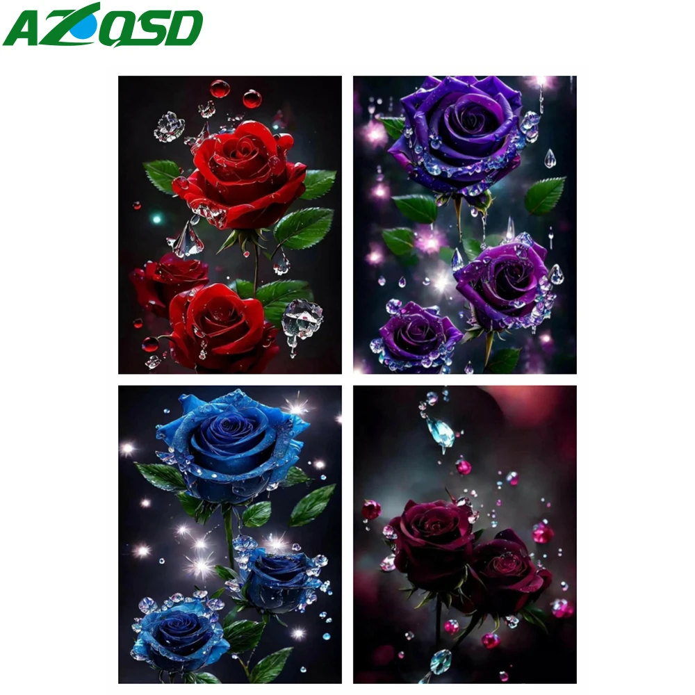 AZQSD Diamond Painting Rose Flower Cross Stitch Embroidery Floral Mosaic 30x40cm Full Square/Round Drill Picture Of Rhinestones