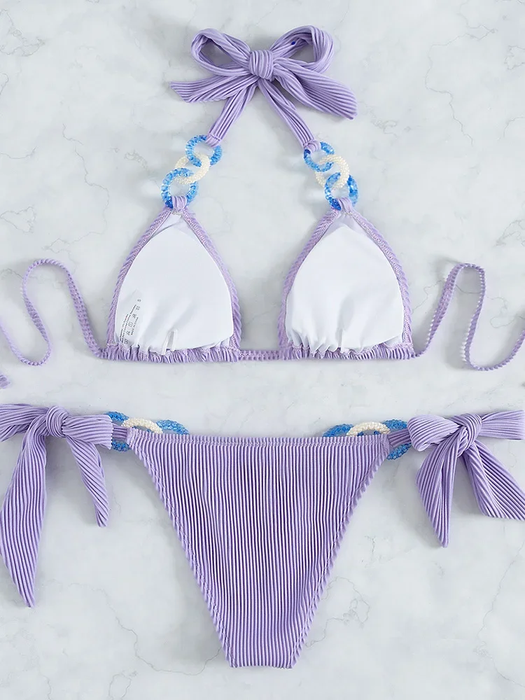 Maillot de bain deux pièces sexy pour femmes, bikini brésilien avec anneaux, tenue de plage, 2024