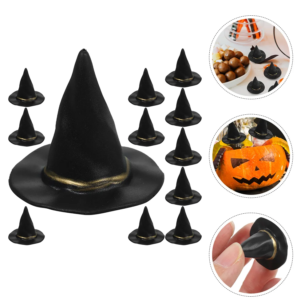 12pçs mini chapéus de bruxa minúscula em miniatura para artesanato, casa de festa, bonecas, decorações ao ar livre de halloween