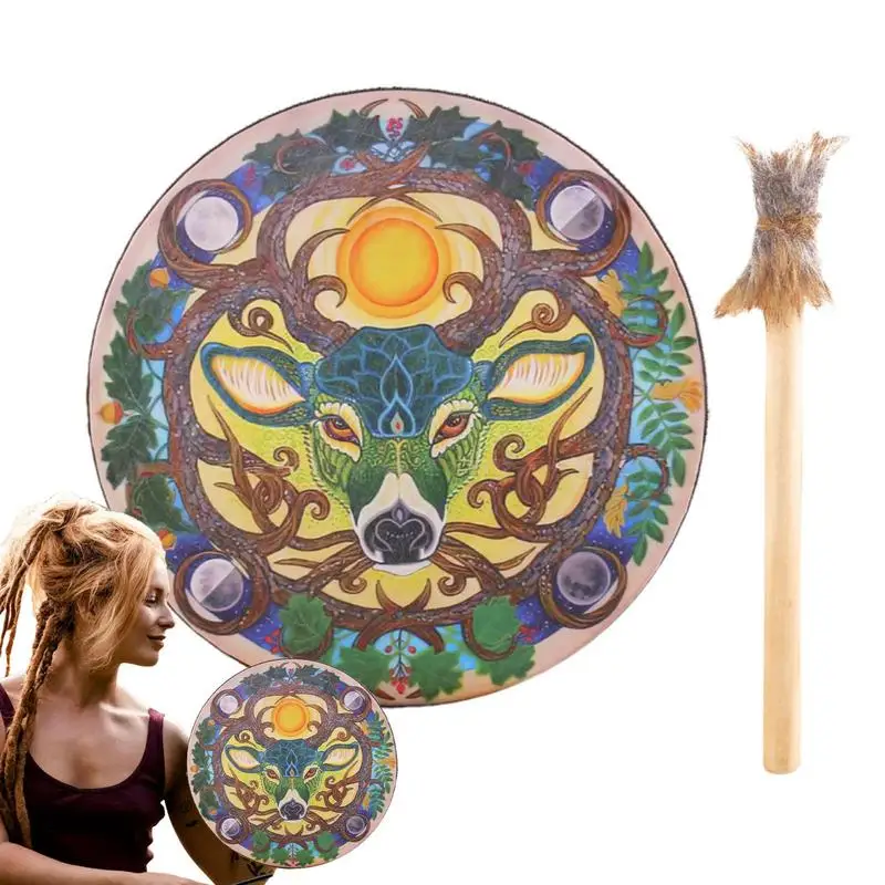 Shaman Hand Drums 9Inch Deer Head Handcrafted Drum Instrumental Shaman Handmade Shaman Drum For Spiritual Music Reflection &