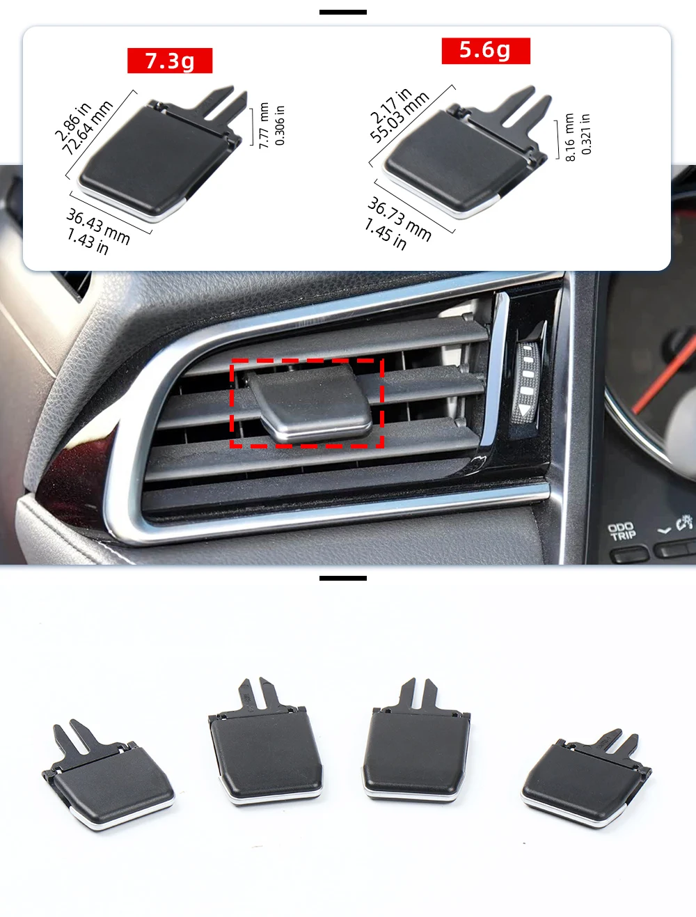 Armaturenbrett-Set zur Reparatur der Lüftungsschlitze mit Schieberegler und Clip für Toyota Camry XV70 2018–2023, Ersatzteile zur Einstellung der Luftauslässe. – Detail 4
