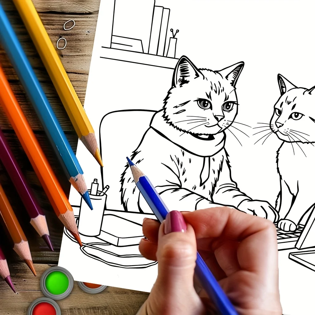 28 صفحة كتاب تلوين لطيف لعيد القط لتقليل التوتر للبالغين |   كتاب تلوين لتخفيف التوتر وتقليل المزاج