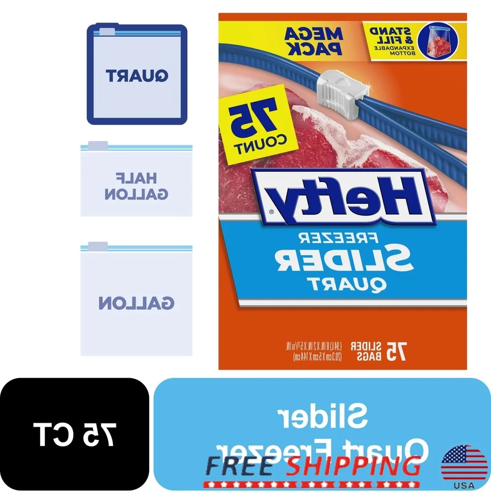Bolsas de almacenamiento para congelador deslizante, tamaño de cuarto de galón, 75 unidades, sello Extra fuerte, pista MaxLock, clics de apertura fáciles, artículos de tocador ideales cerrados para alimentos