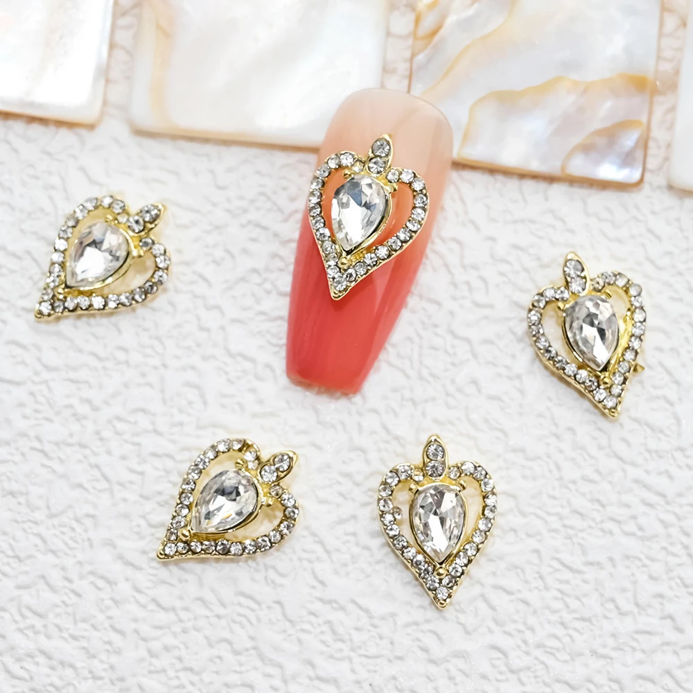 10 Uds. De dijes de uñas de amor para el Día de San Valentín, aleación de cristal de lujo, joyería de corazón y labios, diamantes de imitación para uñas, gemas rojas/azules, accesorio para uñas JE