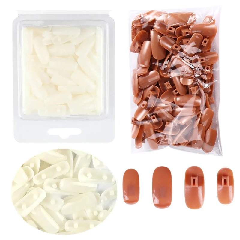 100pcs Brown/White False Nail Tips Piece Replace Nail Art Tips For Hand Practice Model Showing Shelf Training Manicure DIY Tools