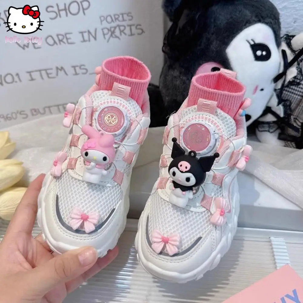 

Sanrio Kuromi, весенне-осенние новые сетчатые туфли в стиле аниме Kawaii, кроссовки Melody для девочек с героями мультфильмов, детские милые туфли с мягкой подошвой