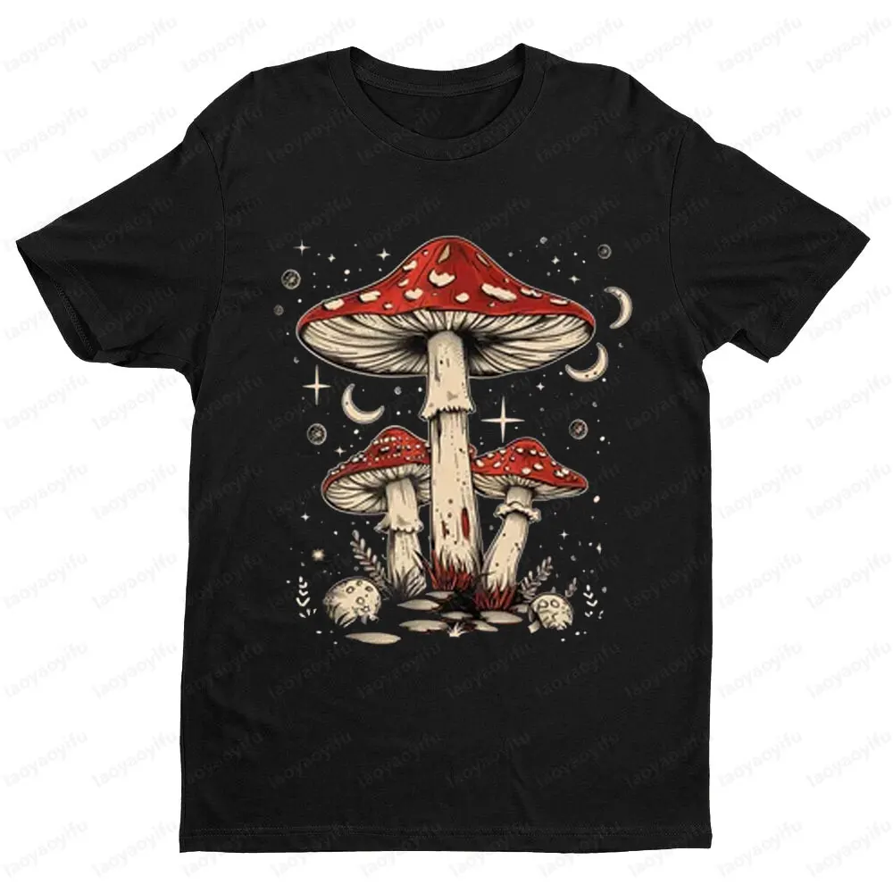 Retro Hippie Mushrooms TShirt Nature T Shirt Bohemian Mushroom Shirt Graphic Printed T-shirt Men Women Fashion Cotton Tee Tops