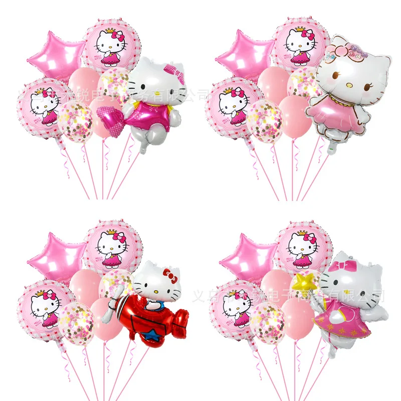 

Sanrio Hello Kitty Foil Balloon Nine-Piece Set Cute Y2K Kitty Birthday Scene Decoration Children Day Party Decorations Girl Gift