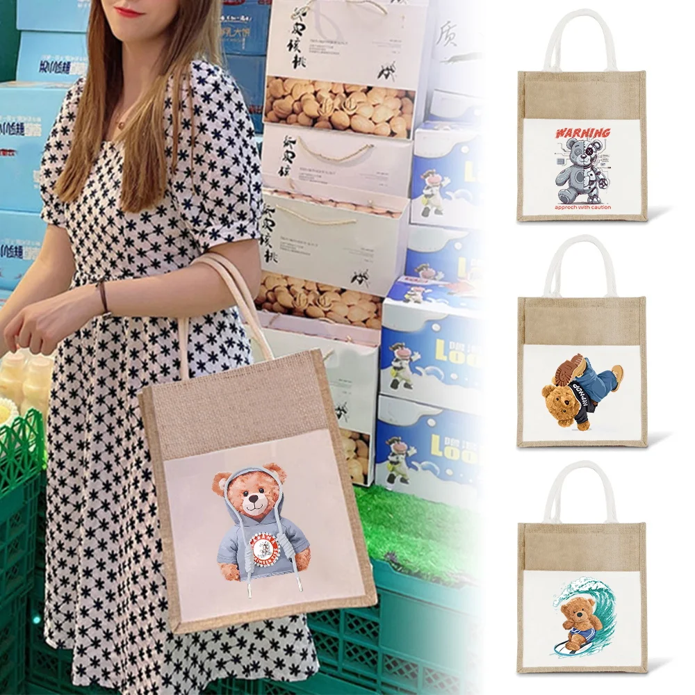 Shopping bag Daily use Linen‑style shopping bag Vintage tote bags Suitable for outdoor outings