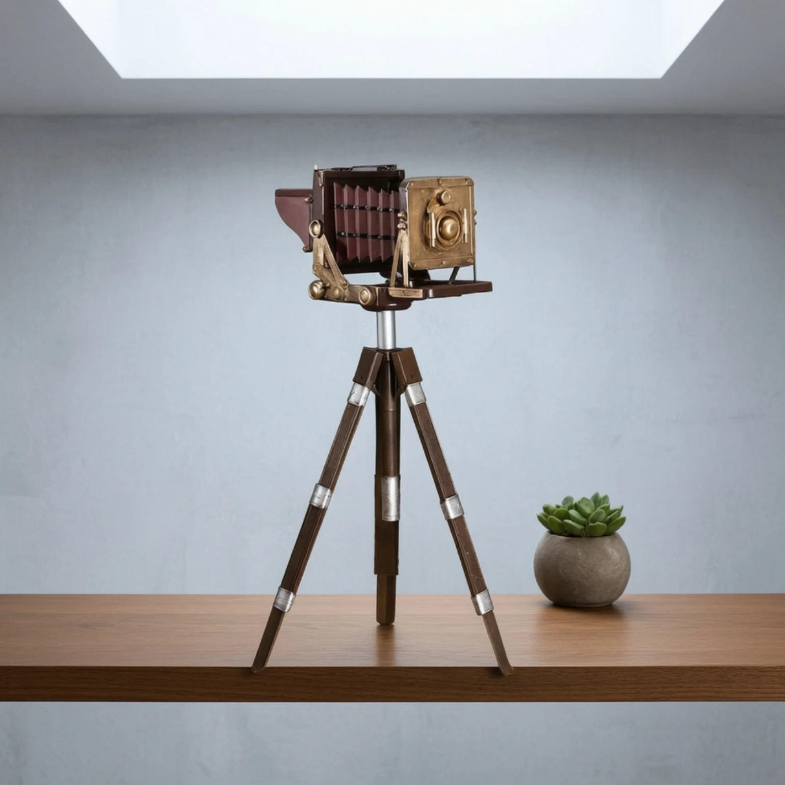 Vintage-Style Camera Model Ornament Retro Camera Figurine with Bellows Nostalgic Shelf for Photography Enthusiasts