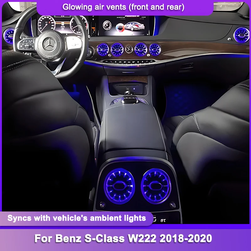 

Upgrade OEM 64-Color Air Vent Lights For Mercedes S Class W222 S222 Front Rear LED Vent Set With MBUX Dynamic Ambient Sync