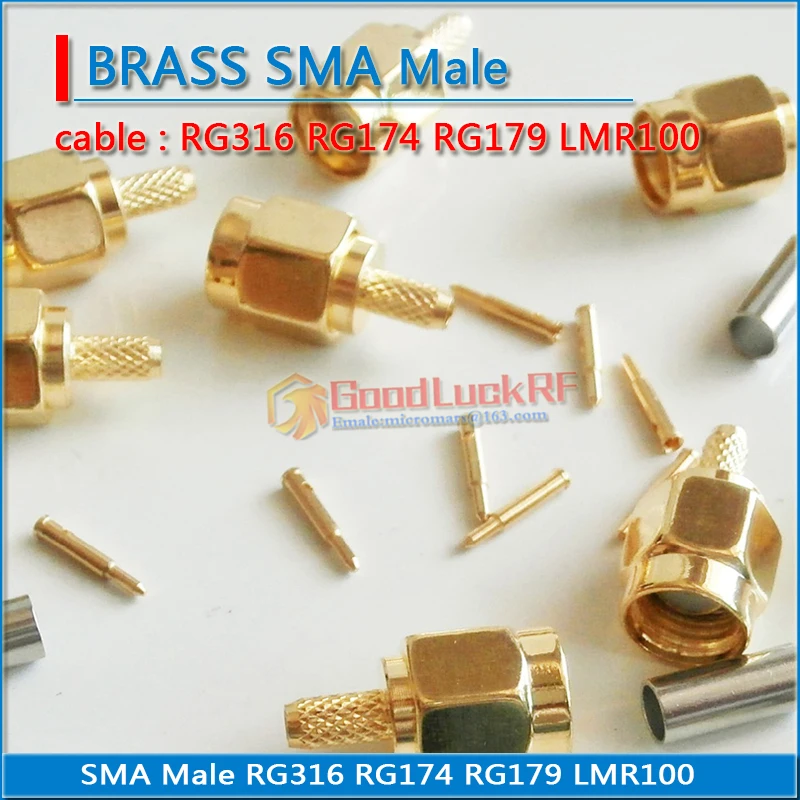 100X Pcs High-quality RF Connector Coax Socket SMA Male Jack Crimp for RG316 RG174 RG179 LMR100 Cable Plug Gold Plated Coaxial