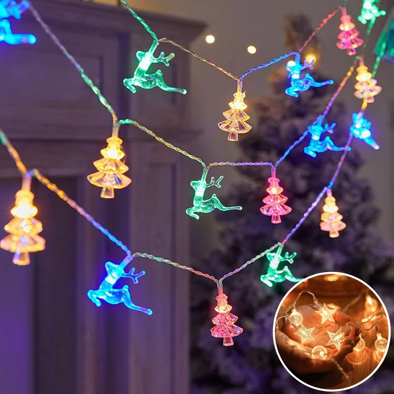 Lichterketten 1,5-6m Schneeflocke Stern Ball Weihnachts baum Elch Weihnachten Lichterketten Girlanden für Hochzeits feier Neujahr Dekor