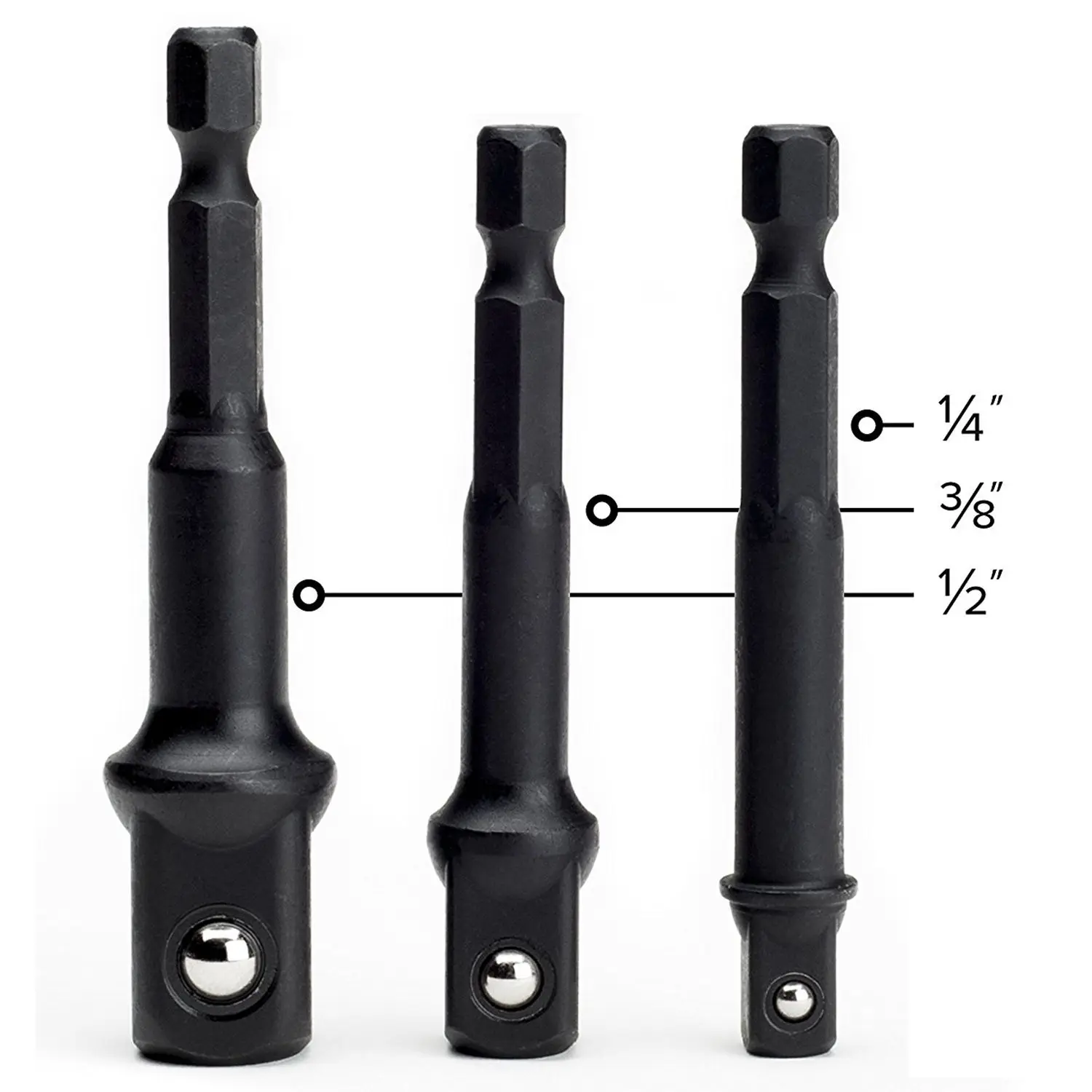 

A93Z Impact Grade Socket Adapter/Extension Set Turns Power Drill Into High Speed Nut Driver 1/4 Inch, 3/8 Inch, And 1/2 Inch