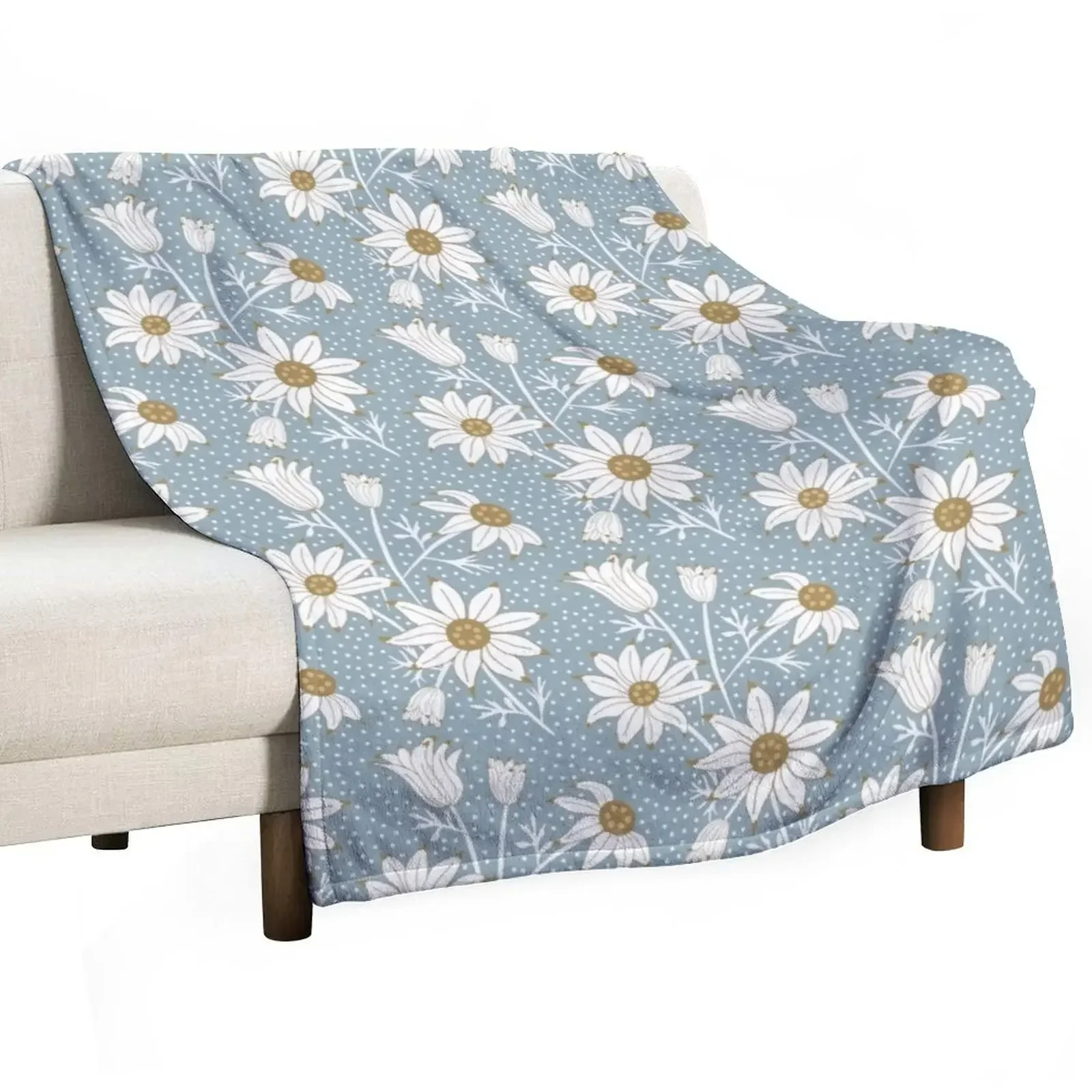 

Wedding Bridal Boho Flannel Flowers in colors blue and wheat Throw Blanket Warm Nap Multi-Purpose sofa bed Blankets