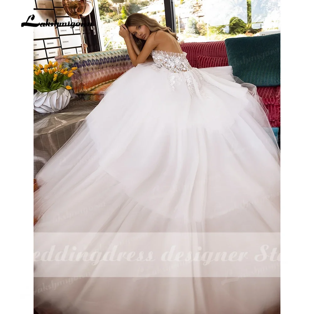 Princess Ball Gown Wedding Dresses Strapless White Lace Beads Bridal Gown robe longue vestido de fiesta de boda wedding part