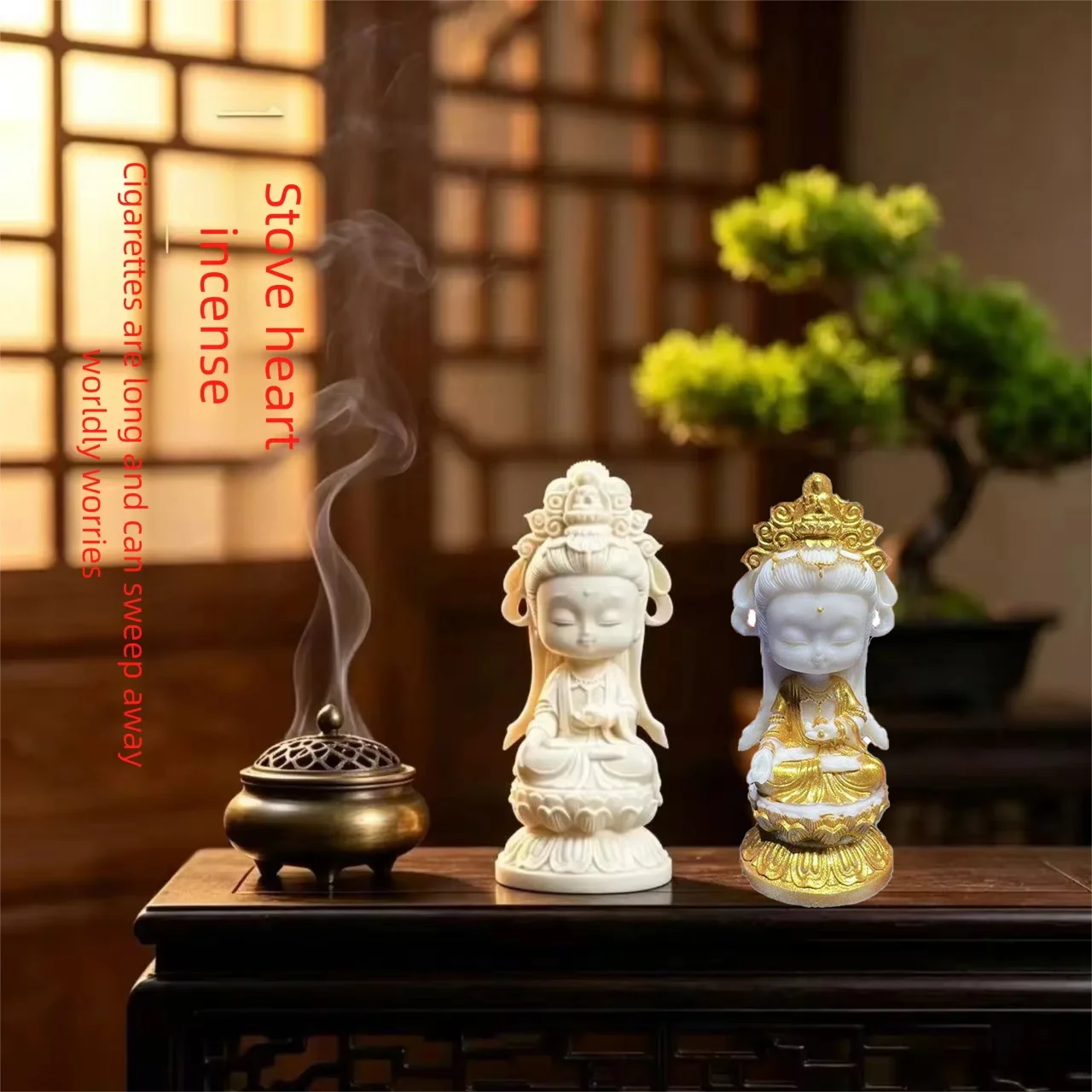 Resin Guanyin Bodhisattva Figurine Handmade Art Sculpture Chinese Buddhist Figures Home Room Office Car Feng Shui Statue