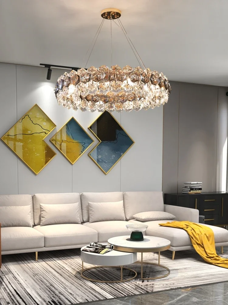 Moderno LED Cristal Pentagrama Teto Lustres, Luxo Villa Luz Pingente, High-end Atmosfera Luz, Sala de Jantar Pendurado Lâmpada