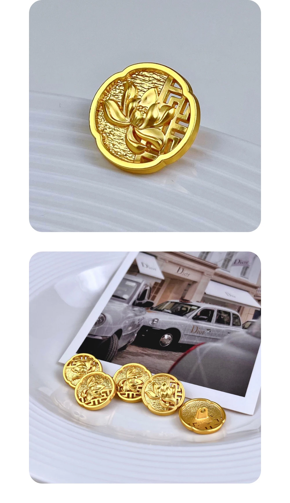 10 stücke Metall Knopf Kleidung Tasche DIY Handwerk Hochwertige Aushöhlen Dekorative Gravieren Lotus Chinesischen Stil Tasten Zubehör – Detail 4