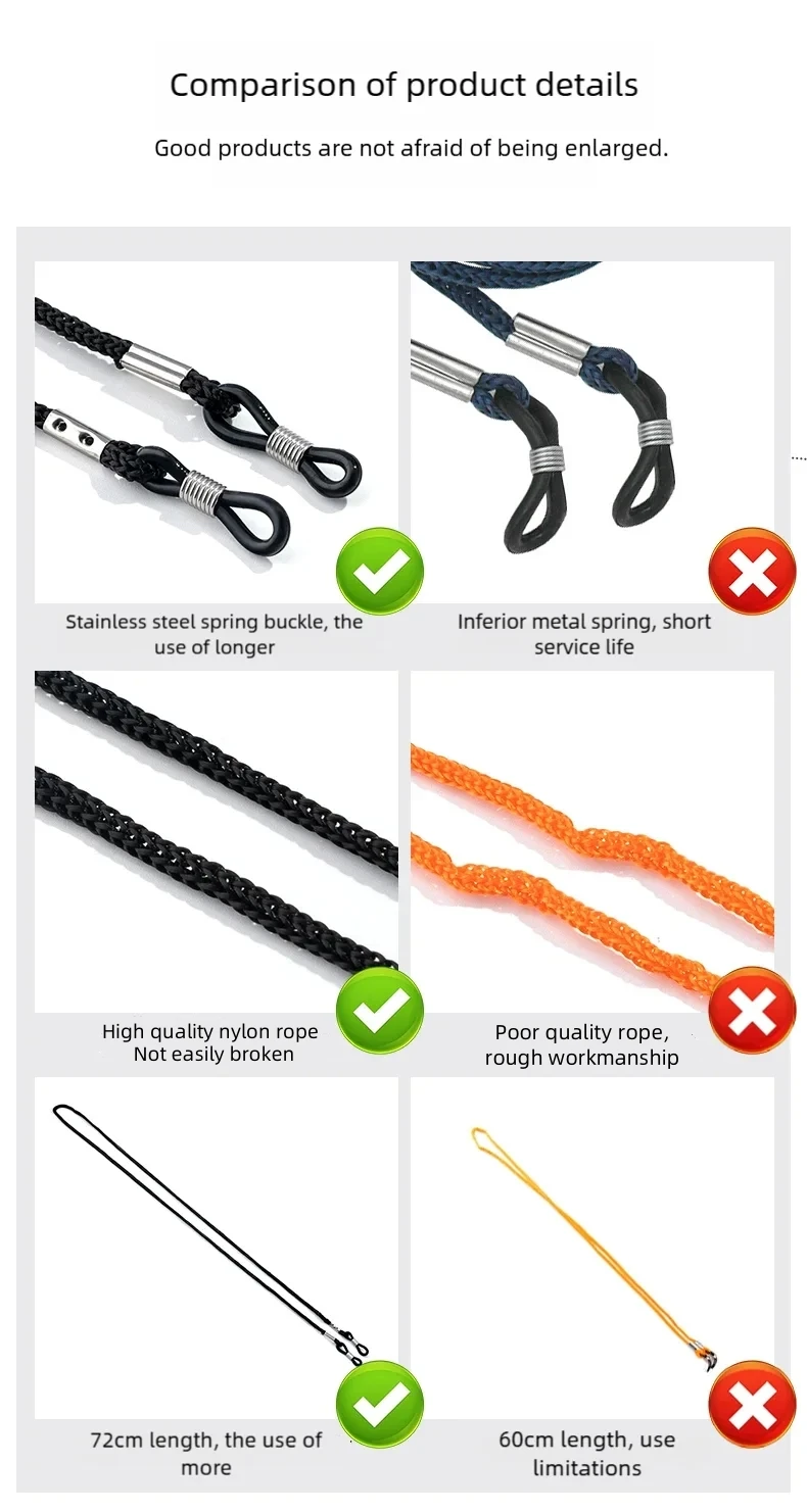 12 teile/los Mehrfarbige Schwarz Nylon Gläser String Kabel Halter Sonnenbrillen für Brillen Lanyard Neck Seil Strap – Detail 2