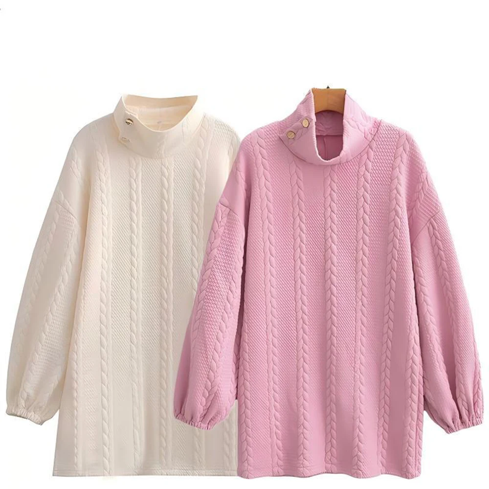 

Вязаный пуловер с высоким воротом и длинными рукавами, свободный повседневный топ с круглым вырезом, женский свитшот в минималистском стиле, повседневная одежда для поездок на работу