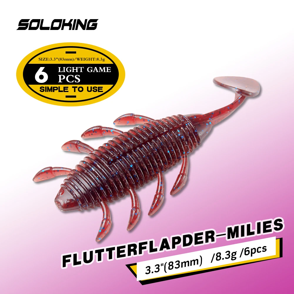 Soloking Hochwertiger UV 8,3 cm weicher künstlicher Flatterköder, hochelastischer Bug Craw Garnelenköder, Wurmköder für Barsch- und Hechtangeln