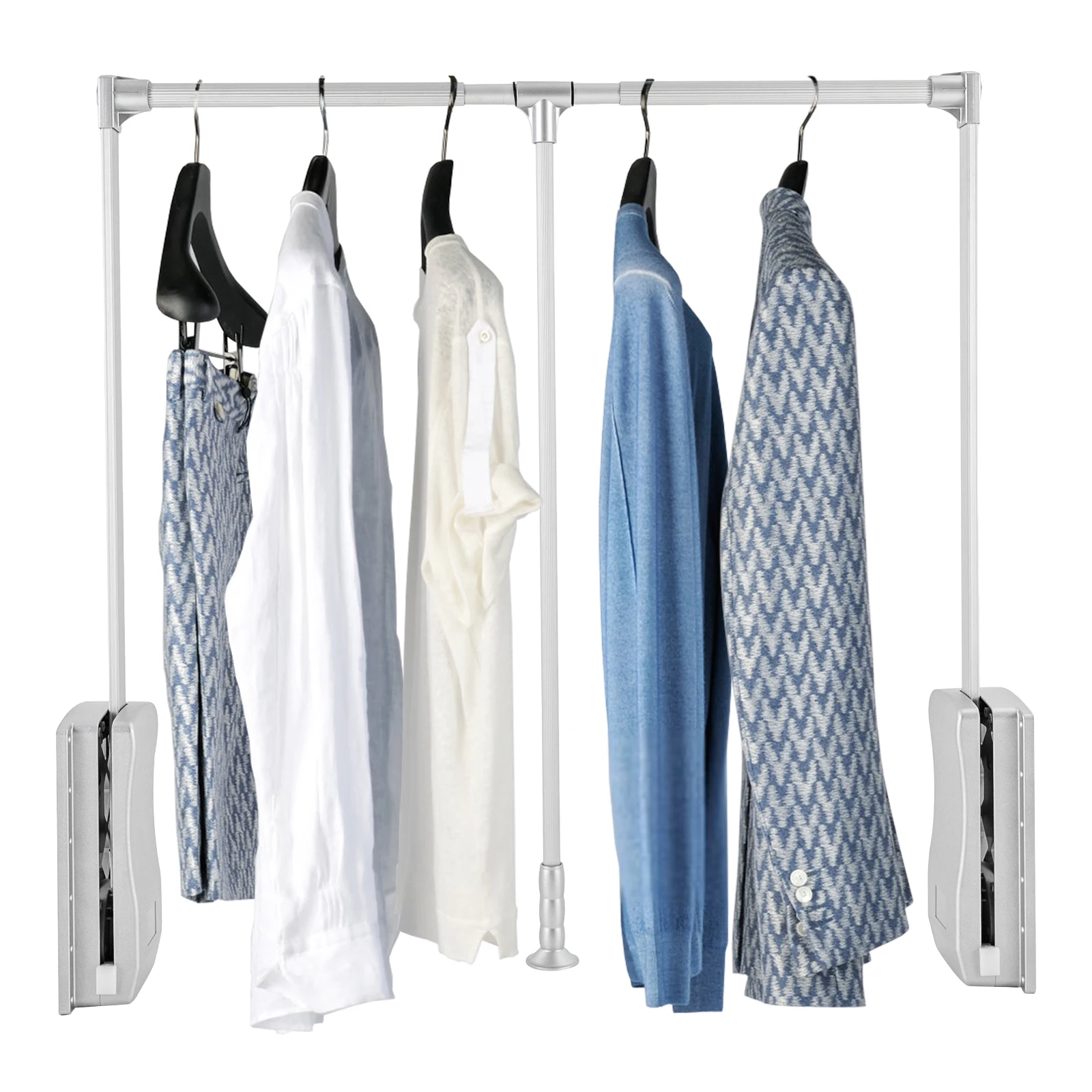 

Pull Down Closet Rod Adjustable 35-47" Width 22lbs Capacity Aluminum ABS Hydraulic Cushion Silent Auto Return Space Saving