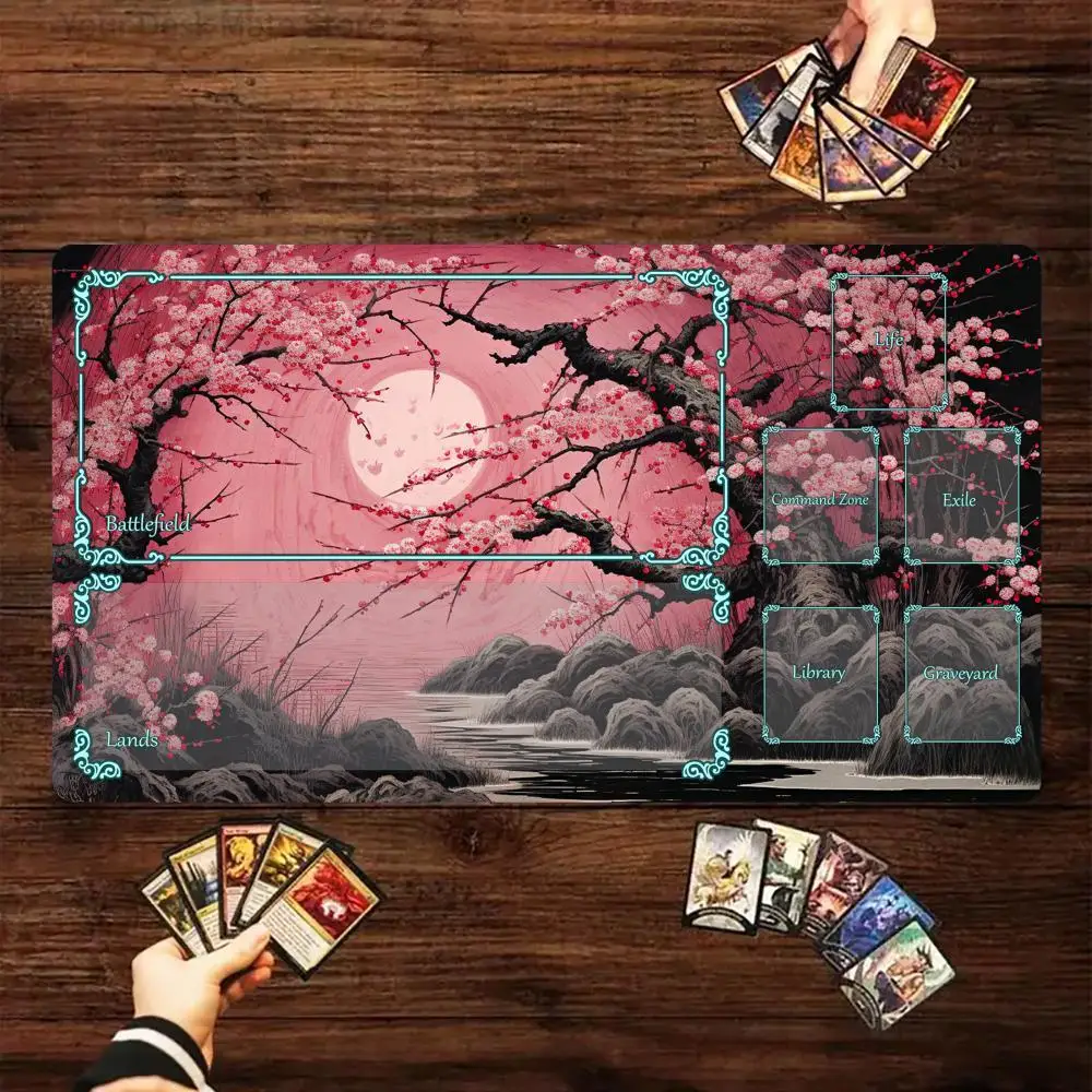 Atemberaubende Riesen-Vollmond- und Kirschblüten-MTG-Spielmatte Magic Card Battle Mat Gathering Gaming Mats Tapete Magic MTG Card Pad
