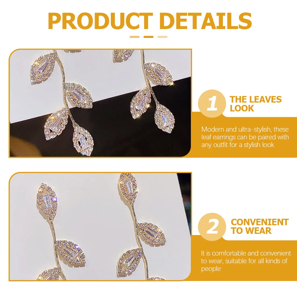 زوج واحد من الأقراط على شكل سلسلة شرابة من حجر الراين وأقراط على شكل أوراق شجر متألقة تضيف الضوء على أذنك لأي مناسبة لمجوهرات الأذن #2