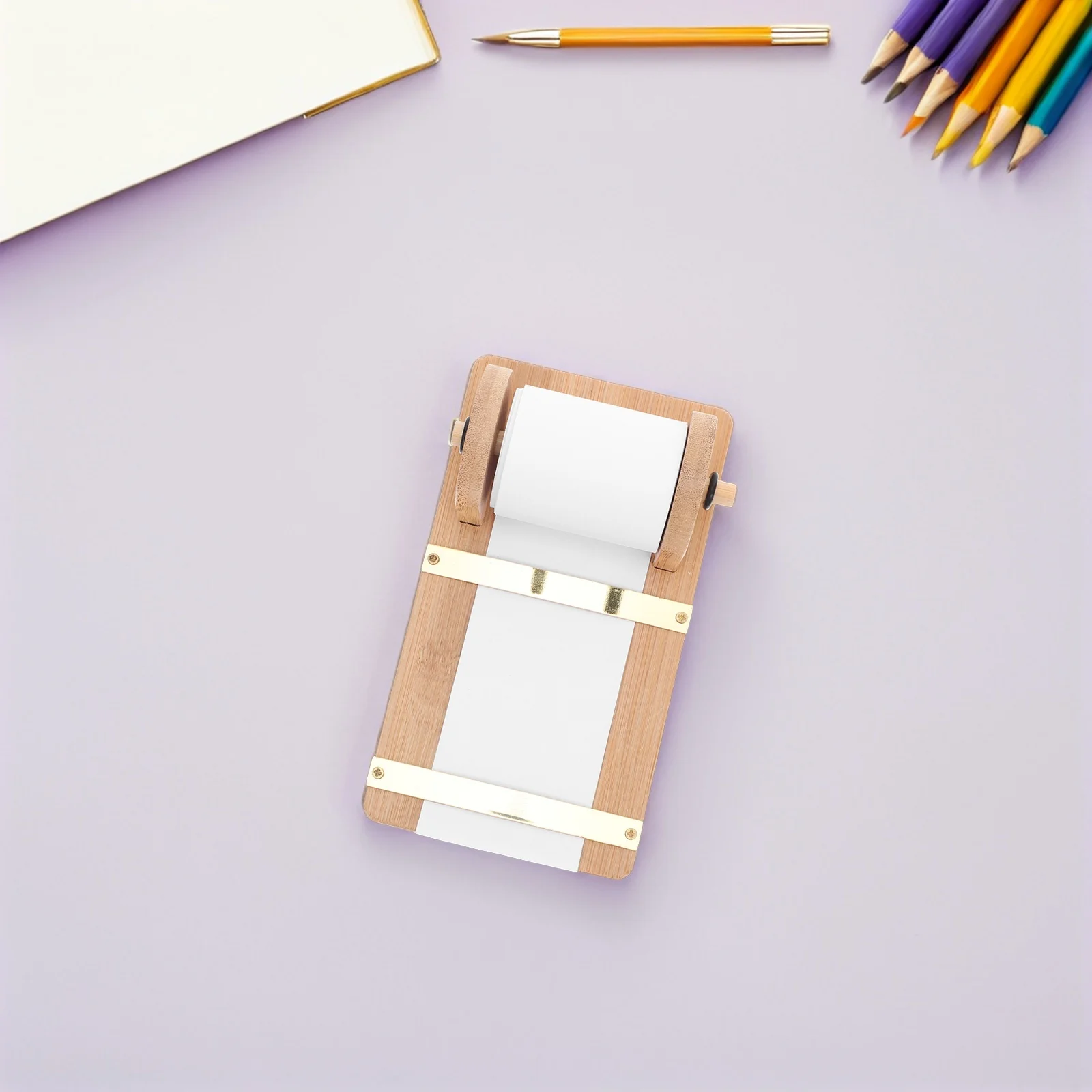 

1 set Wooden Holder Rotating Memo Paper Dispenser Desktop Organizer Notepad Stand Office Home Use Bamboo Texture