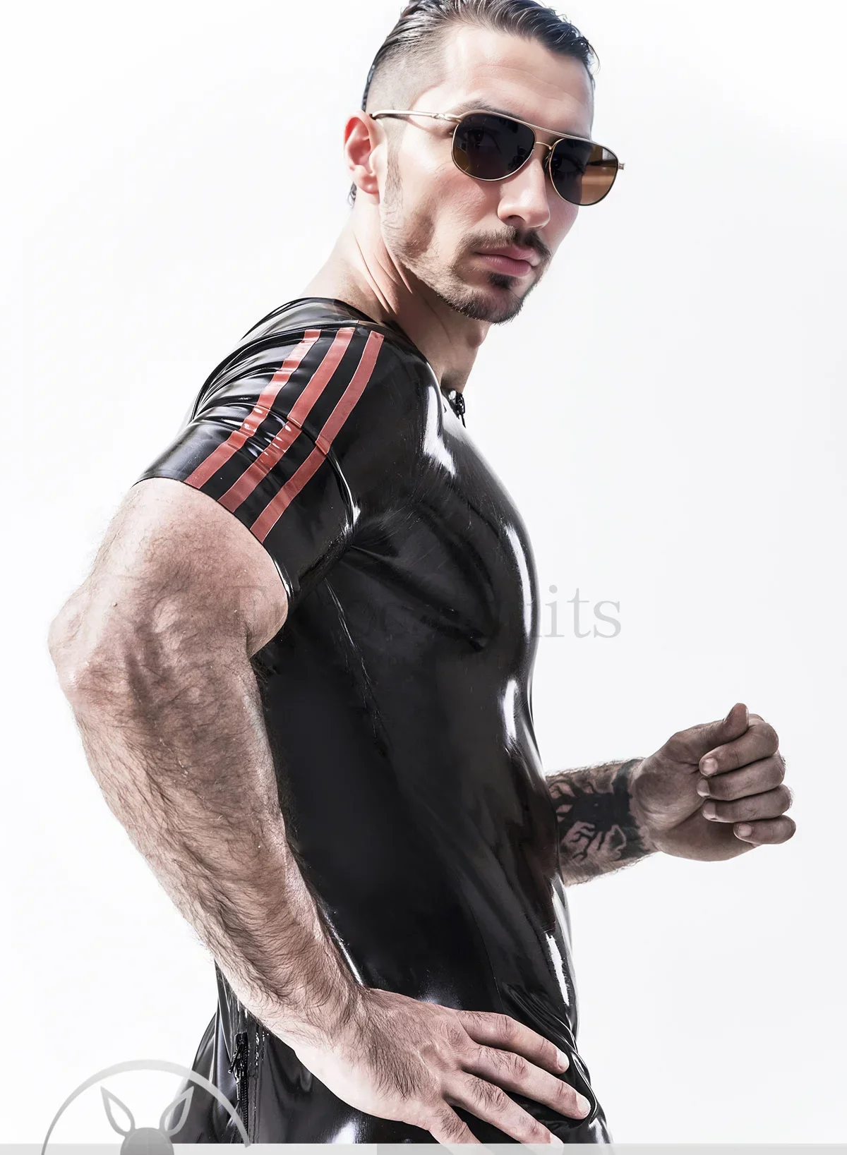 

customized latex catsuits men eurocat suits latex leotard rubber fetish customised clubwear Male Vertical Stripes Surfsuit