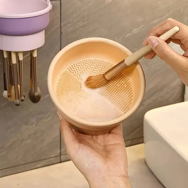 シリコンメイクブラシクリーニングボウル、ビューティースポンジ、クリーナーマット、乾燥ラック、ツール、1個