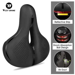 WEST BIKING Bicycle Saddle MTB Bike Seat Waterproof Soft Seat Cushion Bike Accessories PVC Steel Hollow Wide Cycling Saddles