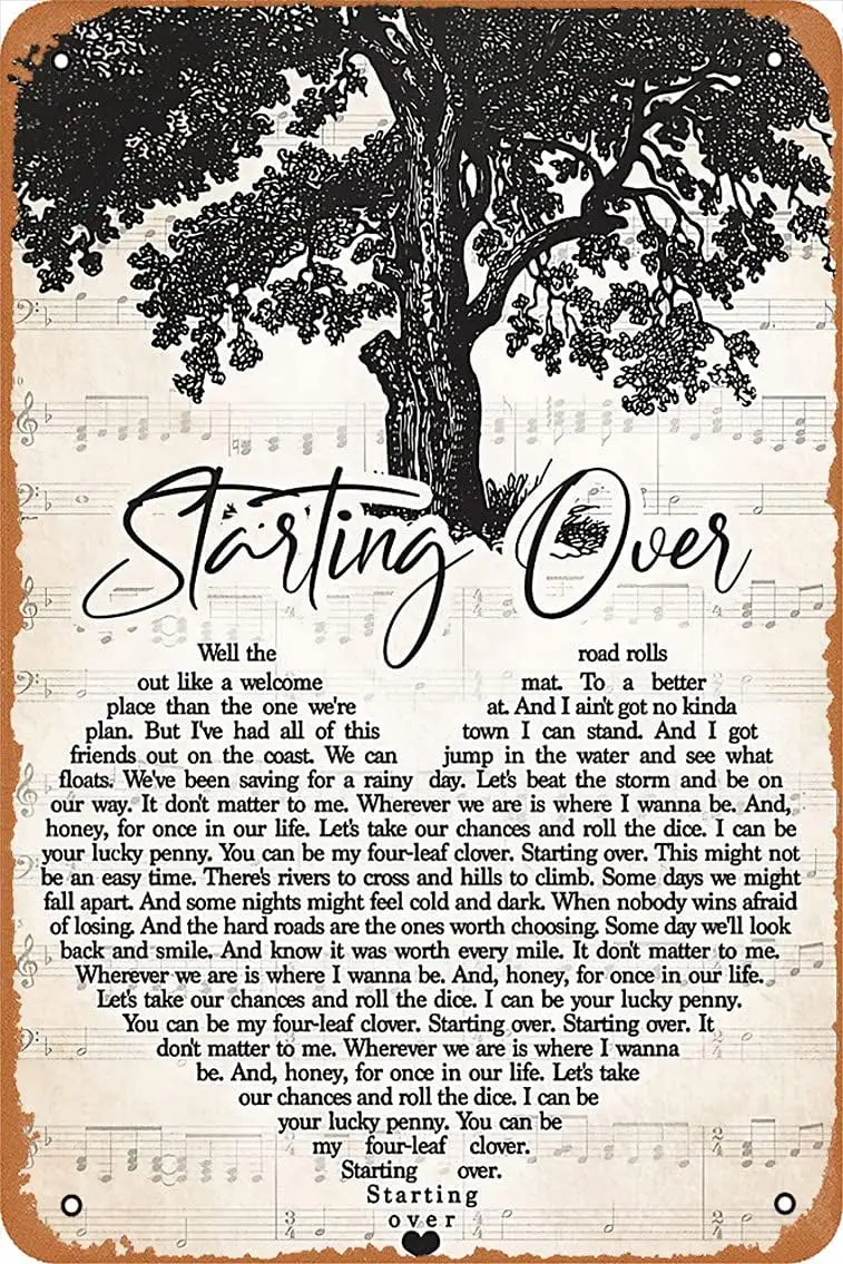 Chris Stapleton - Starting Over Lyrics Poster  Vintage Metal Tin Sign Home Decor Garage Man Cave Wall Art.