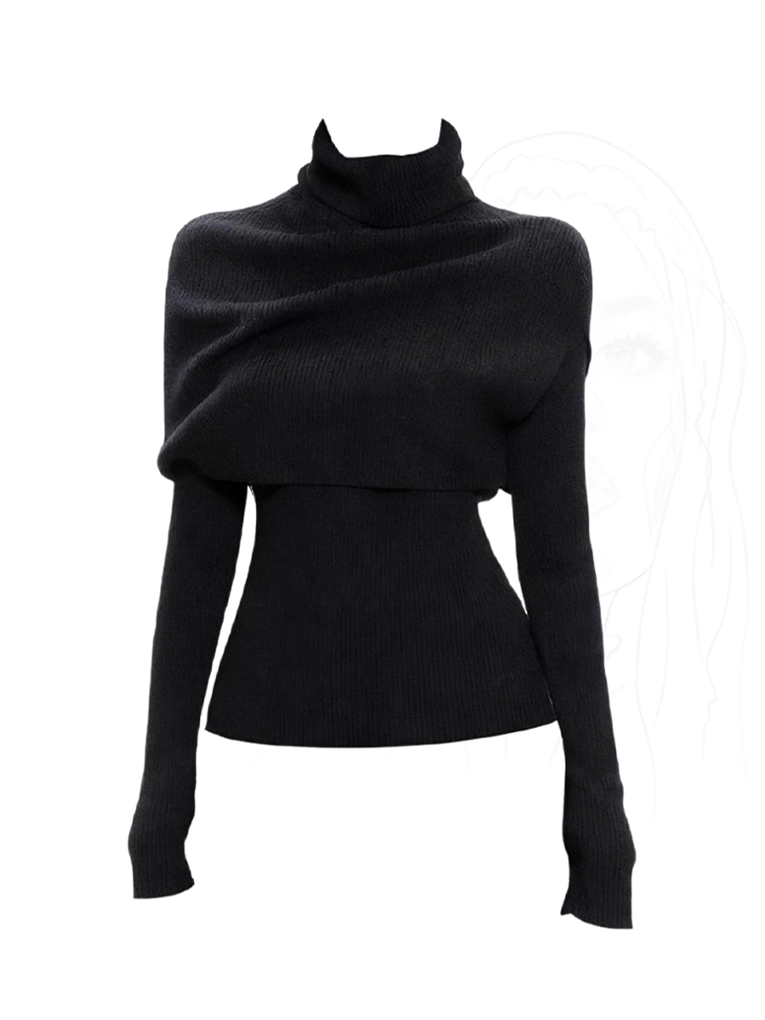 

Women Black Gothic Turtleneck Pullover Sweater Vintage 2000s Elegant Jumper Knit Long Sleeves Oversize Sweater for Women Winter