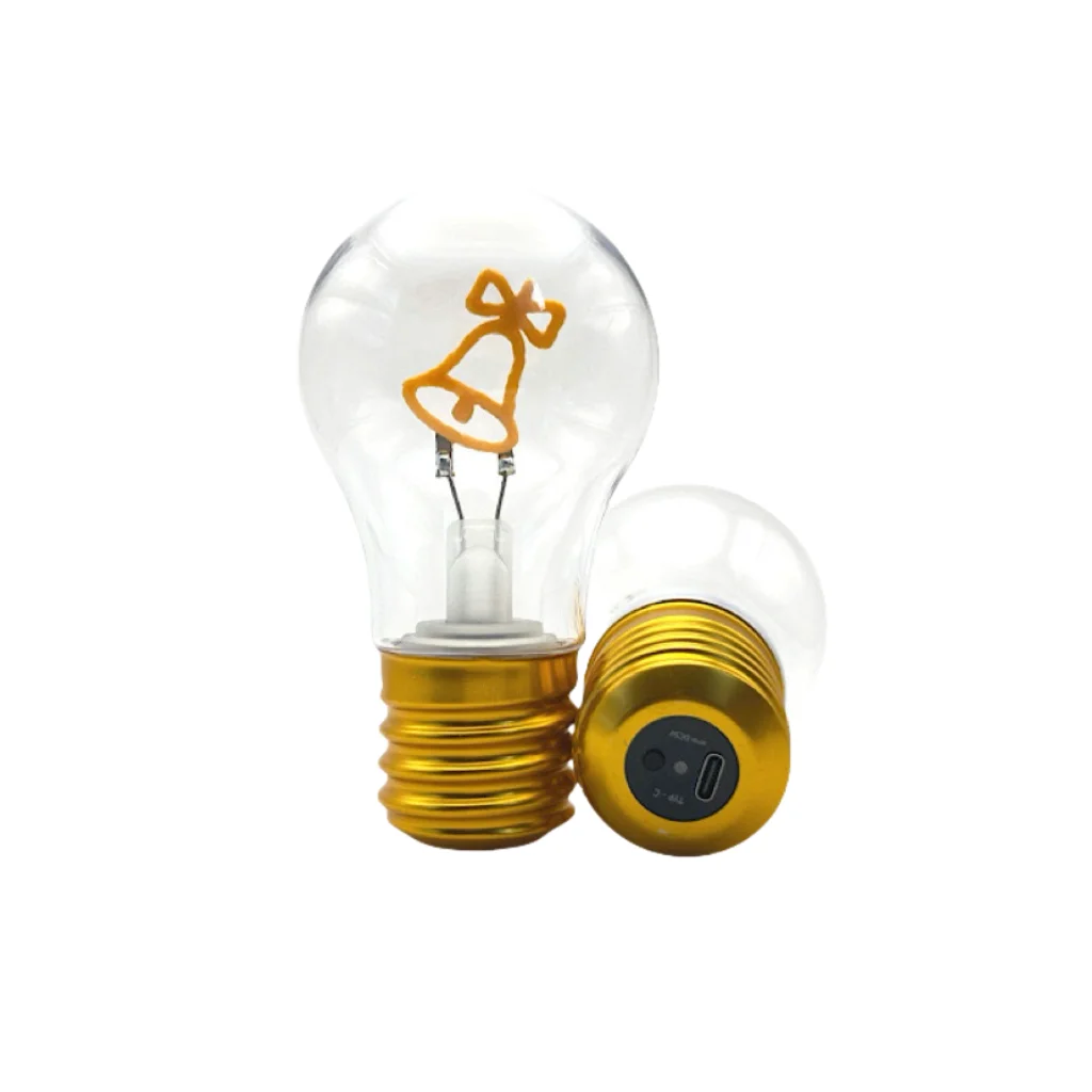 Edison-Lámpara decorativa de tungsteno Vintage, Bombilla recargable tipo C, arte de plástico de dibujos animados, regalo de Navidad, 5V, A70