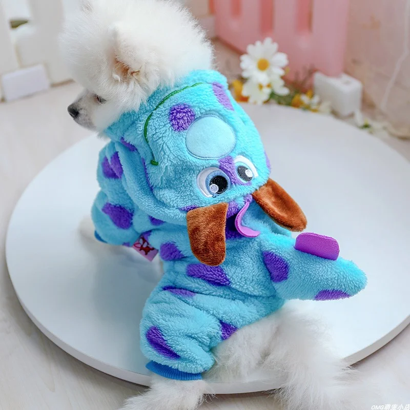 1PC pet clothing dog plush thick blue bubble dragon transformation suit four legged pants suitable for small amedium-sized dogs