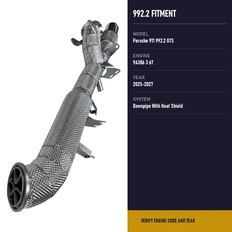 Performance Turbo Downpipe Fits Porsche 911 992.2 Carrera GTS 3.6T 2025-2027 Woven Heat Shield SS304 Stainless Exhaust Pipe Kit
