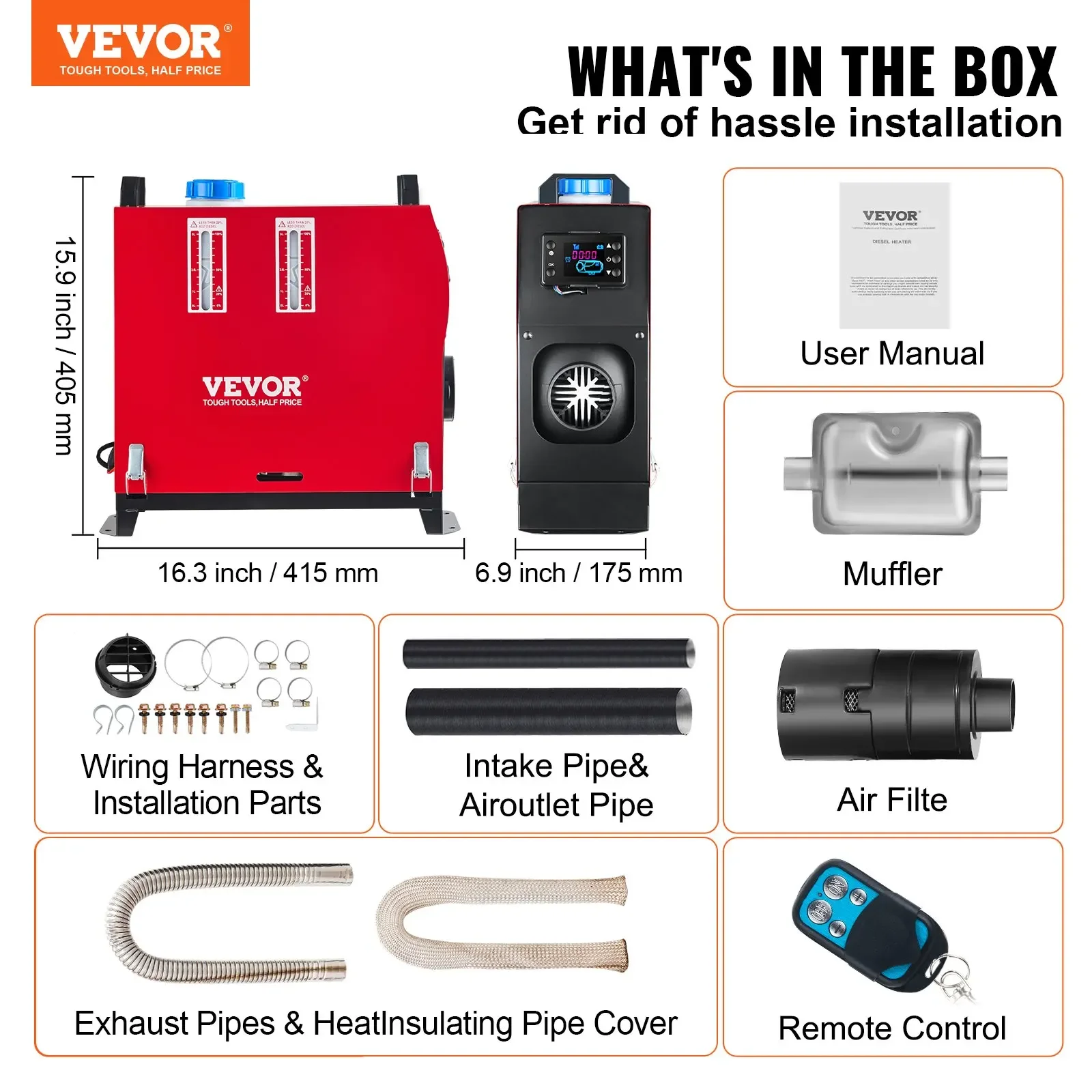 VEVOR 5KW/8KW Dieseluchtverwarmer Alles-in-één Dieselverwarmer 12V met afstandsbediening voor campers, vrachtwagens, bus en aanhanger