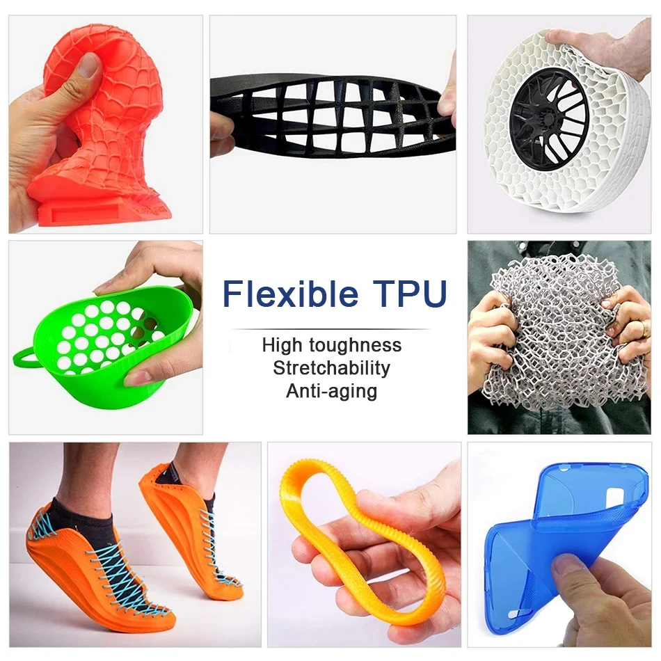 200G Flexible Filament TPU 1.75mm 3D Printer 95A TPU Transparent Soft Filament Rainbow Color Change Blue Green Black High Speed