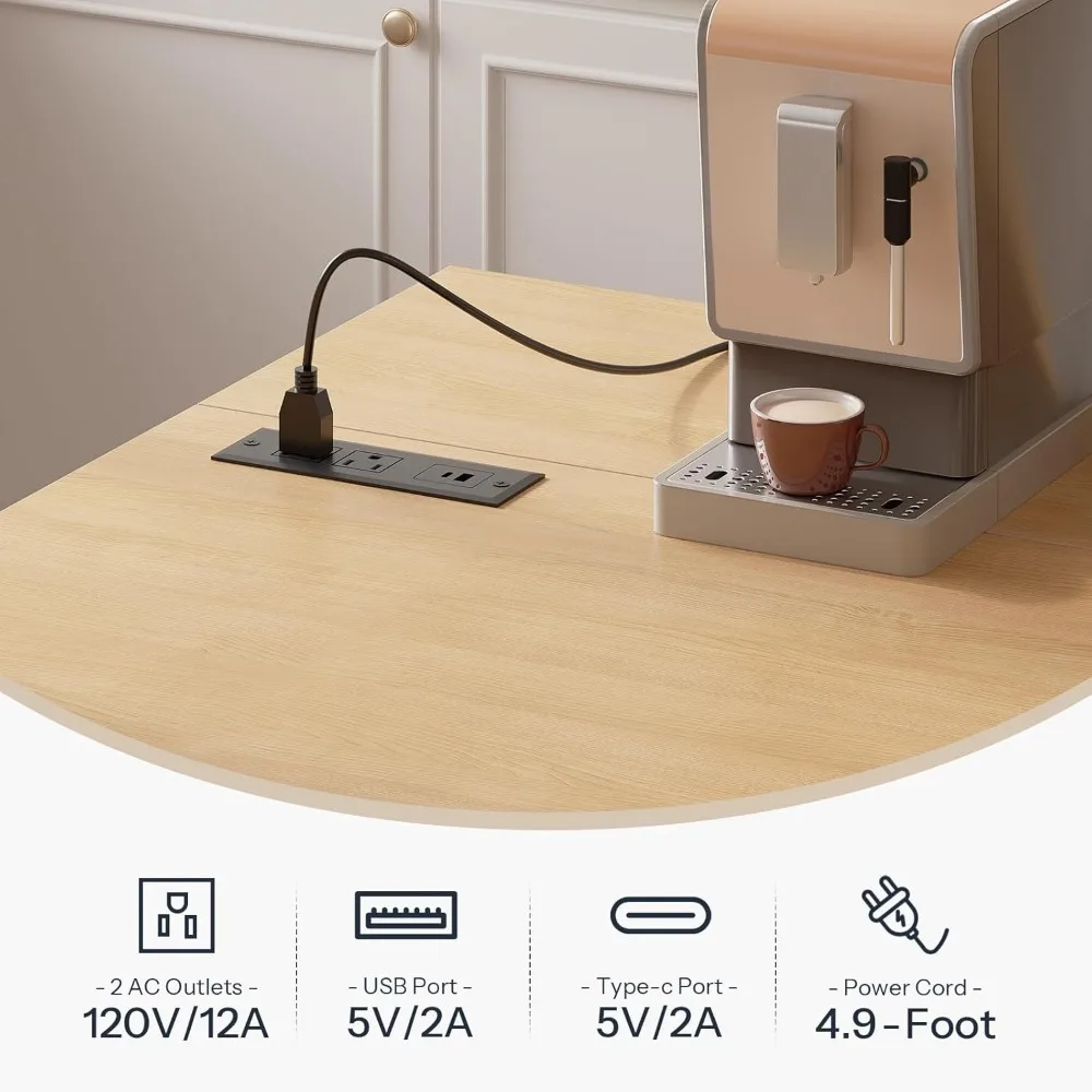 جزيرة المطبخ المتداول مع أوراق السقوط والتخزين، عربة محمولة مع مخرج طاقة وصندوق نفايات لاستخدام المطبخ #5