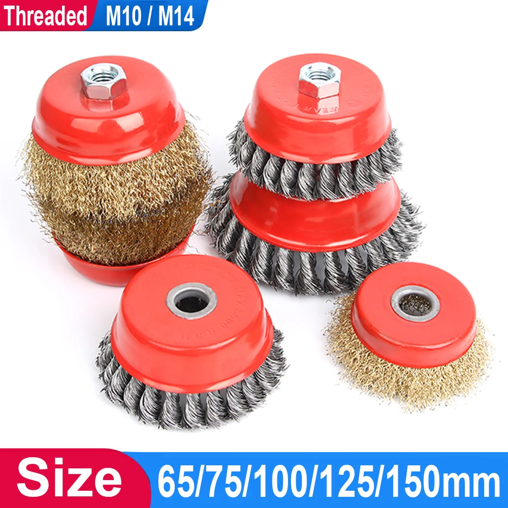 

65/75/100/125/150mm Twisted Knotted Wheel Cup Brush Wire Wheel Brush for Angle Grinder Heavy Cleaning Rust Stripping