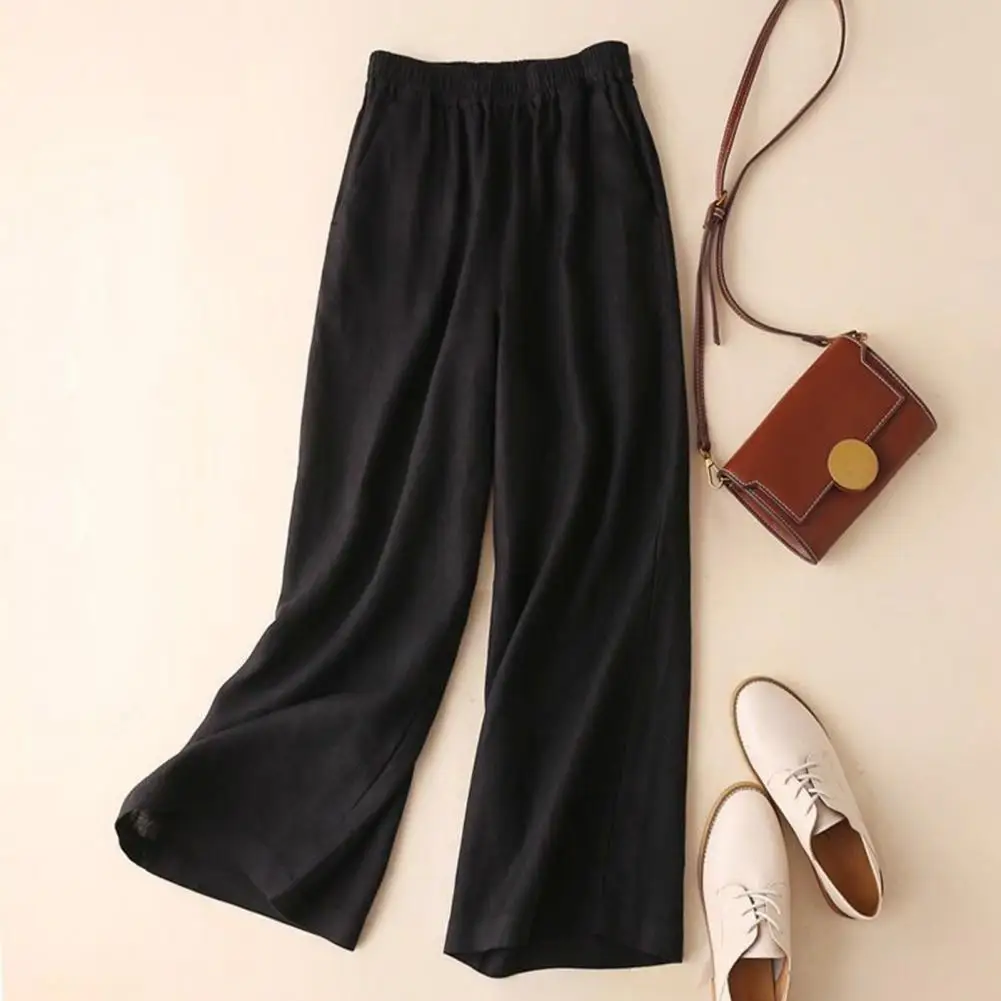 Women Wide-leg Pants Solid Color Trousers Stylish Women's High Waist Wide Leg Pants with Elastic Waistband Chic Slacks for A