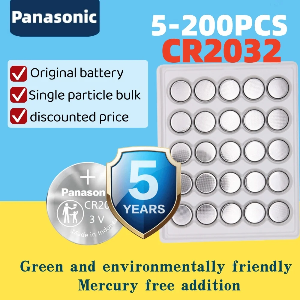 Batería de Litio Panasonic CR2032 de 3V para Relojes, Calculadoras, Controles Remotos, Juguetes, Botones y Monedas