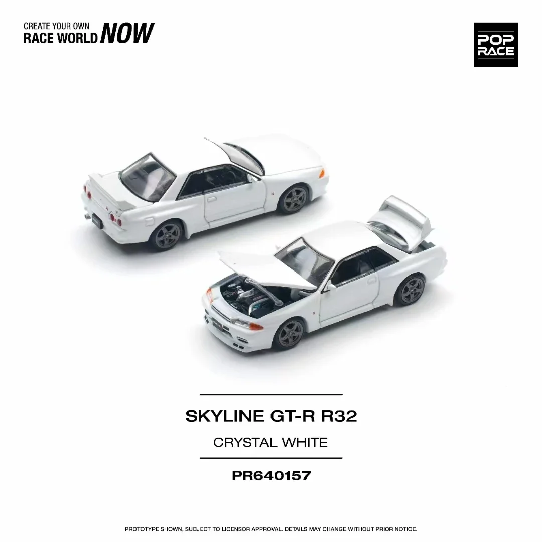 

**Предпродажа** Pop Race 1:64 Skyline GTR R32 Crystal White Литая под давлением диорама Коллекция моделей автомобилей Миниатюрные игрушки