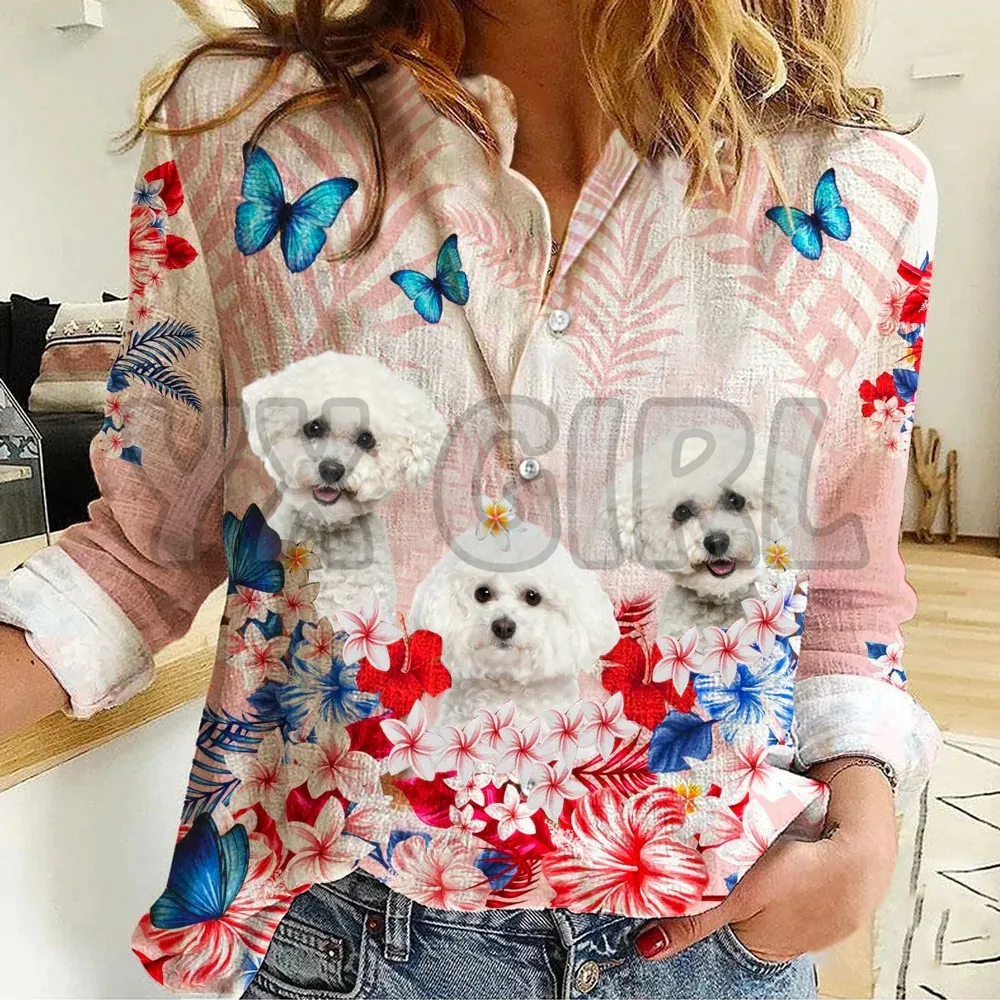 YX GIRL  Border Collie Tropical Floral Casual Shirt  3D Printed Button-down Shirt Casual Unique Streewear