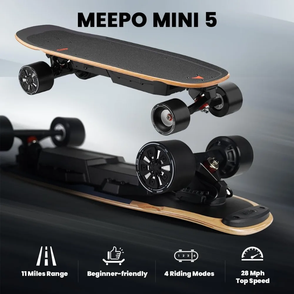 Skateboard listrik baru 2024 dengan Remote, 28 MPH kecepatan terbaik, jarak 11 mil, 330 pon beban maksimal