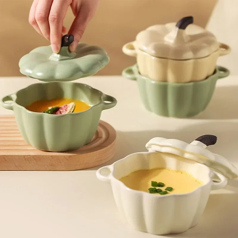 Pumpkin Shape Ceramic Soup Bowl Fruit Salad Bowls Cooking Plate Restaurant Solid Color Tableware Snack Dessert Plate Soup Basins