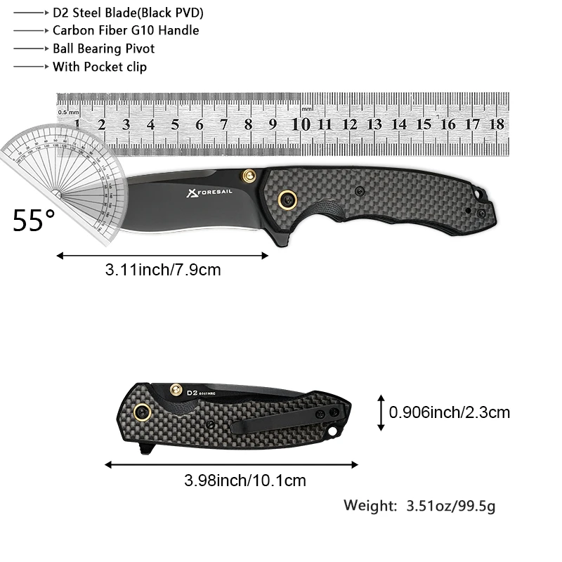 FORESAIL D2 Steel Sharp Folding Knife Outdoor Camping Hunting Cutting Survival Hiking Kitchen Fruits Pocket Clip EDC Tool Knife view 6